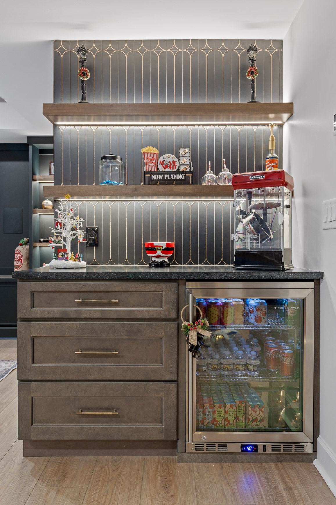 Art deco movie snack station beverage fridge