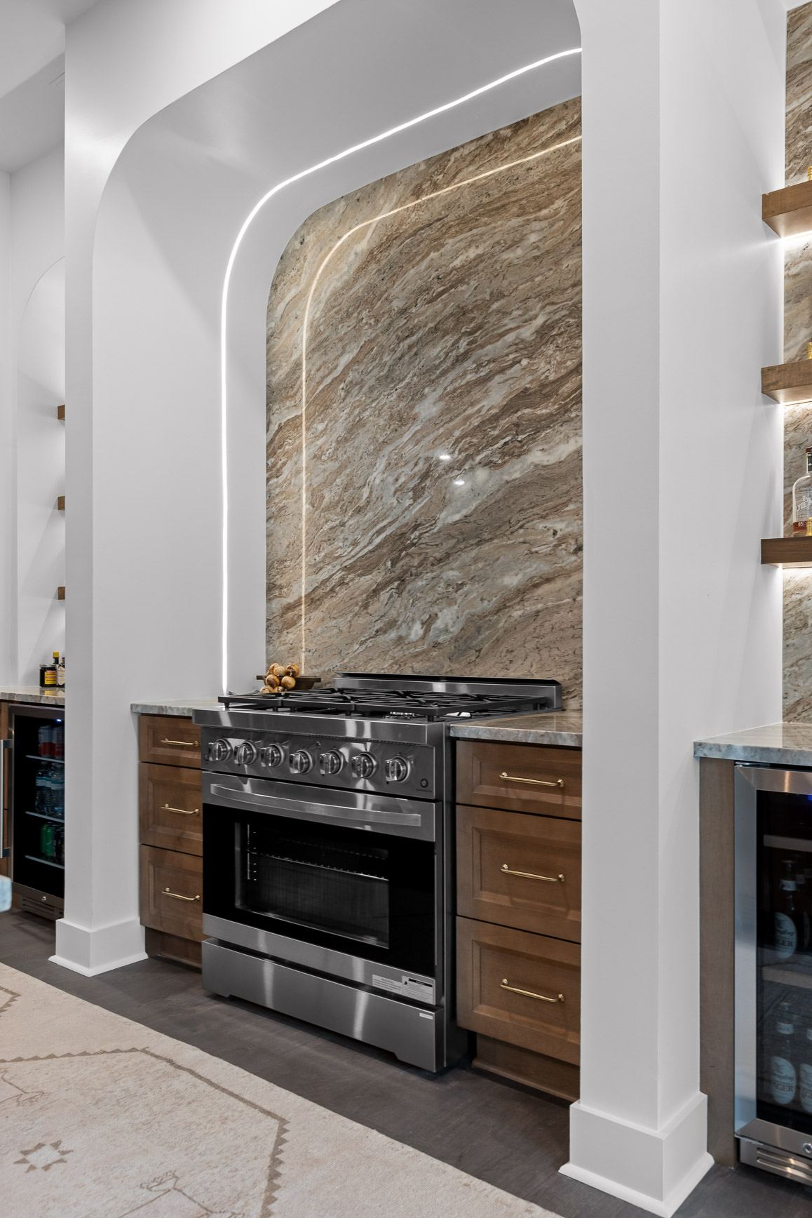 Basement kitchen adjacent to golf room build