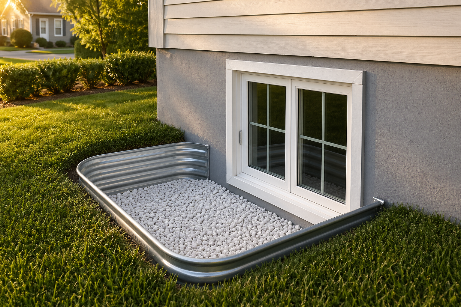 Code-compliant egress window installation in Atlanta with metal well and gravel drainage